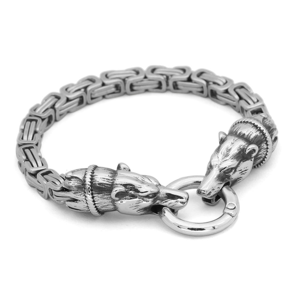 Handmade Men's Stainless Titanium Steel Viking Long Bear Bracelet Back Shape Ornament