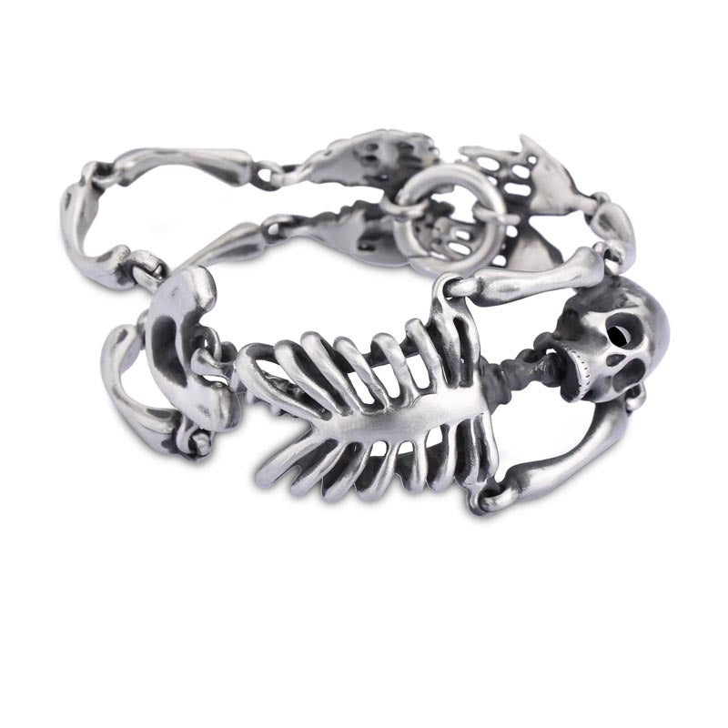 Vintage 316L Stainless Steel Domineering Ornament Skull Bone Titanium Steel Bracelet