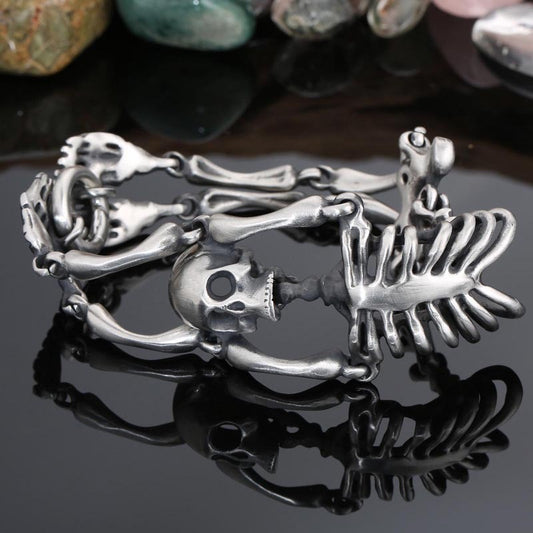 Vintage 316L Stainless Steel Domineering Ornament Skull Bone Titanium Steel Bracelet