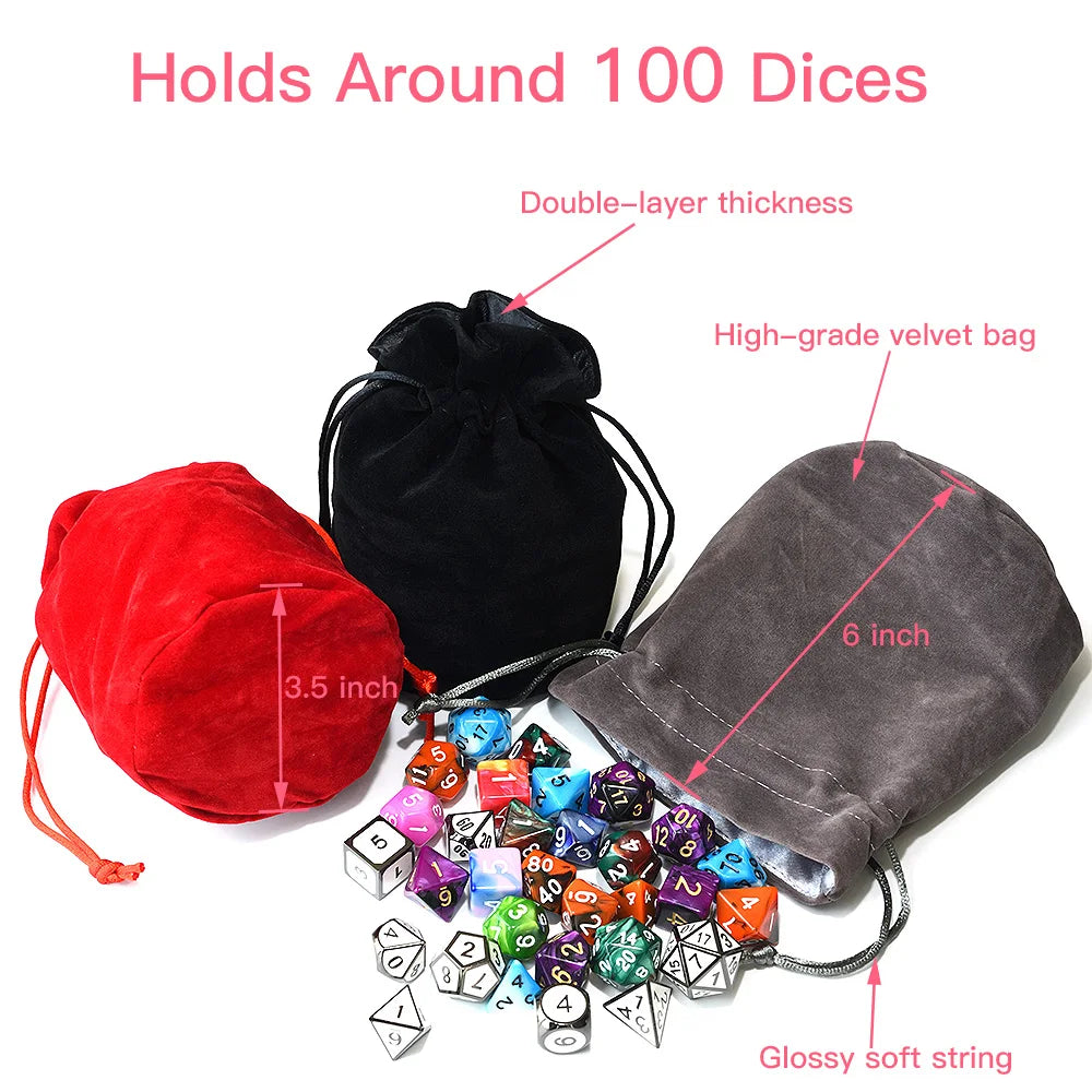 Drawstring Velvet Dice Bag Double-Layer Dice Jewelry Coin Storage Trinkets