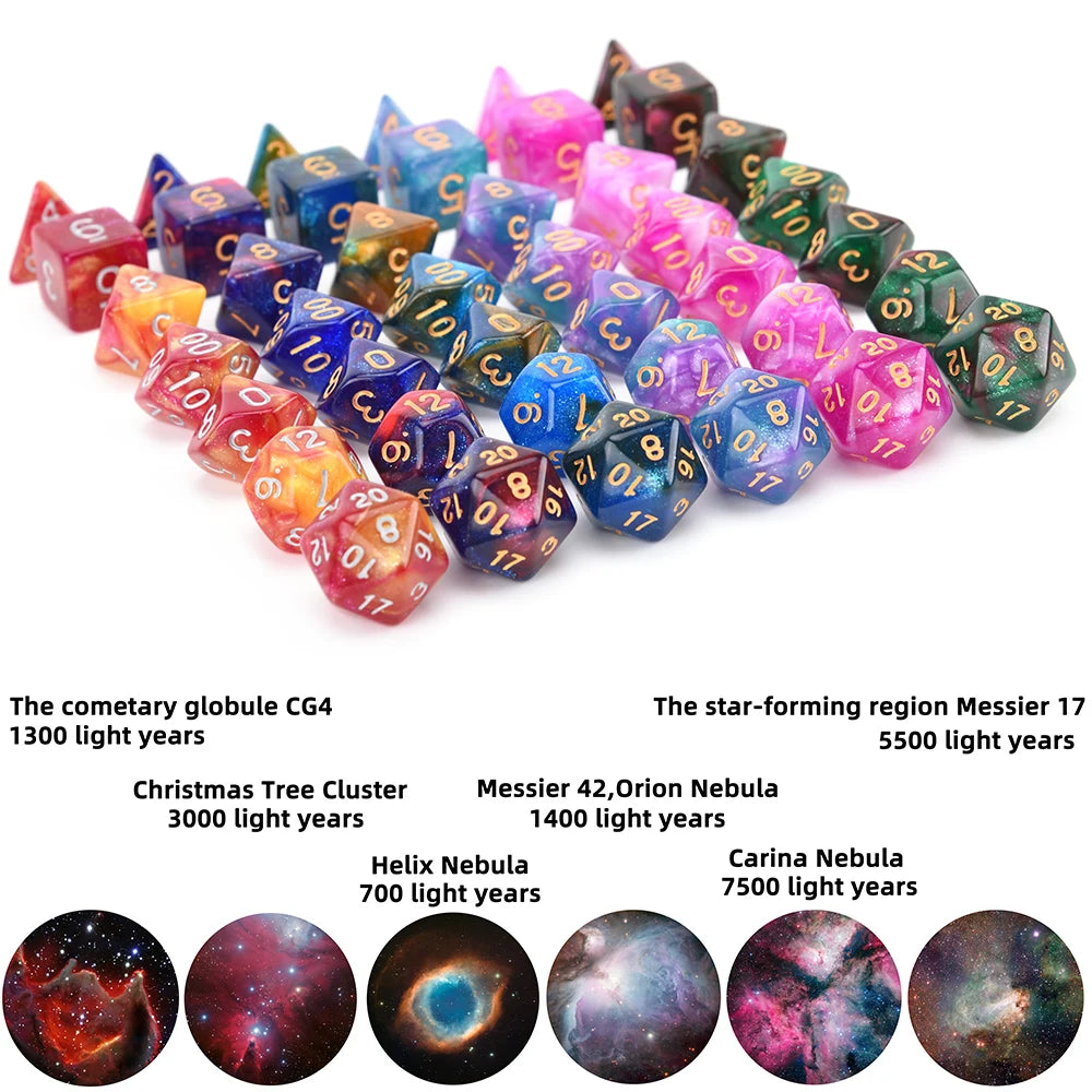 New Nebula Dice Set with Black Drawstring Bag for DnD Tabletop RPGs Games