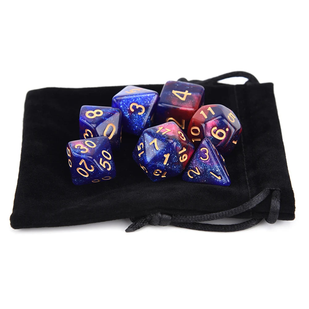 New Nebula Dice Set with Black Drawstring Bag for DnD Tabletop RPGs Games