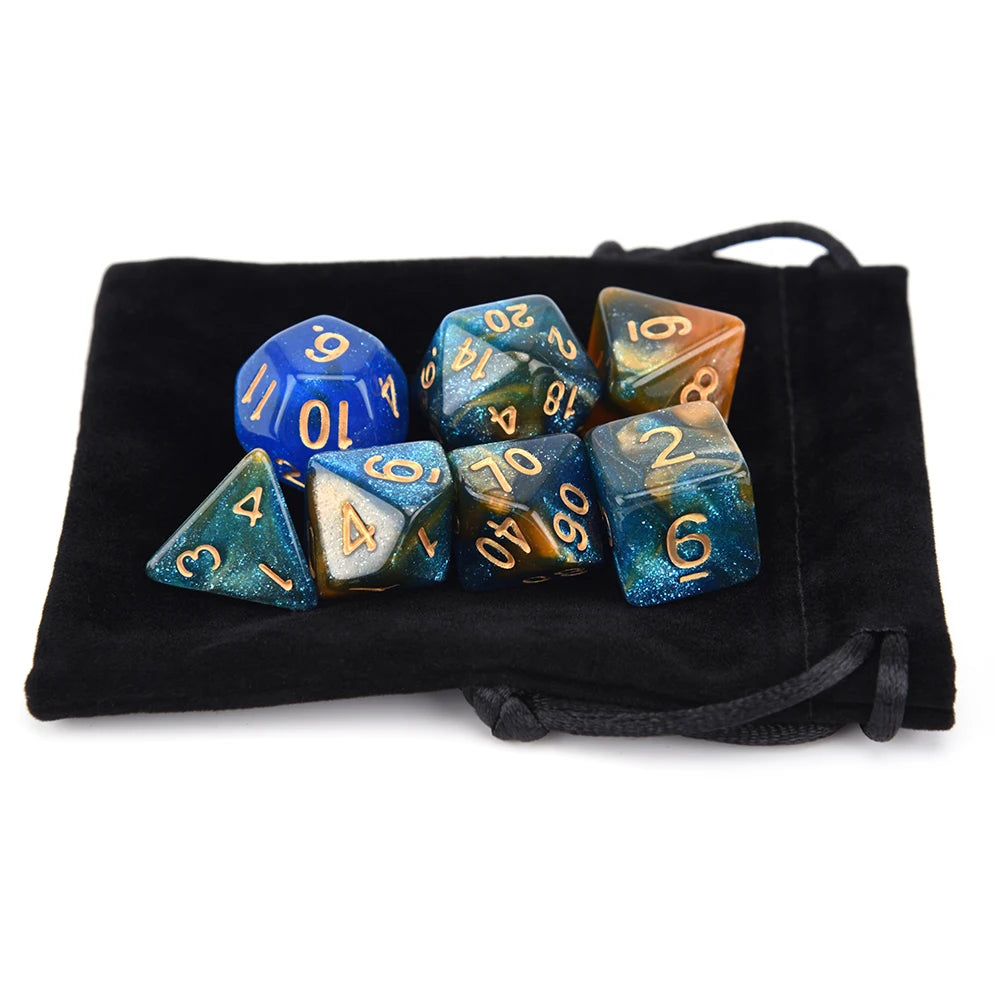 New Nebula Dice Set with Black Drawstring Bag for DnD Tabletop RPGs Games