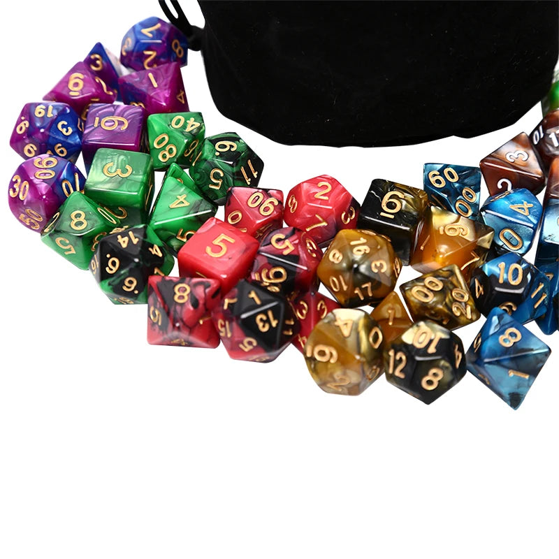 49pcs Polyhedral Dice DnD Dice Double Colors Dice with Pouch for Games