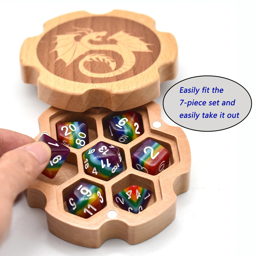 Wooden Dice Case, Storage Box, for 16mm D&D Dice, Dice Holder, Wooden Chest with Magnetic Lid, For Tabletop Games