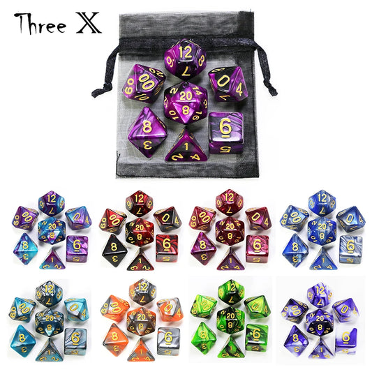 Polyhedral Dice Set with Pouch Double-Colors  Gold Numbers DND Game RPG Table Games