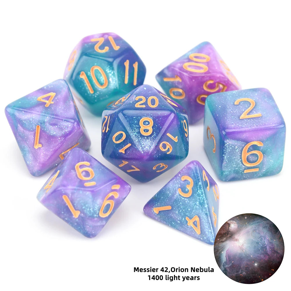 New Nebula Dice Set with Black Drawstring Bag for DnD Tabletop RPGs Games