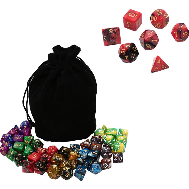 49pcs Polyhedral Dice DnD Dice Double Colors Dice with Pouch for Games