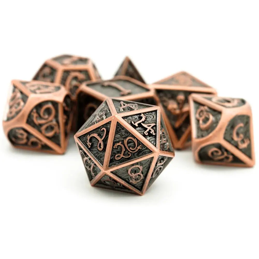 Cusdie Dragon Font Metal D&D Dice, Auspicious Cloud, 7 PCs Metal Dice, Polyhedral Dice Set, for Role Playing Game Pathfinder