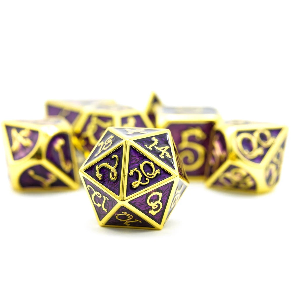 Cusdie Dragon Font Metal D&D Dice, Auspicious Cloud, 7 PCs Metal Dice, Polyhedral Dice Set, for Role Playing Game Pathfinder