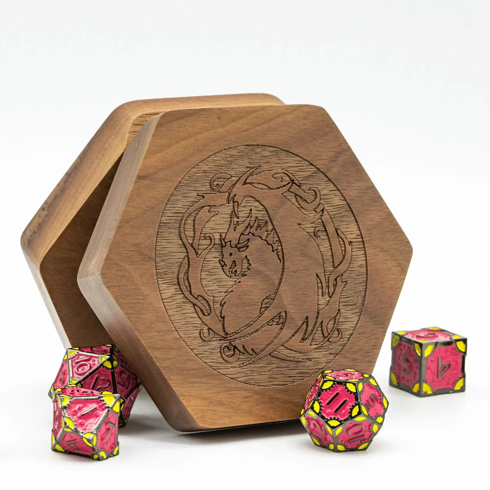 Wooden Dice Case, Storage Box, for 16mm D&D Dice, Dice Holder, Wooden Chest with Magnetic Lid, For Tabletop Games