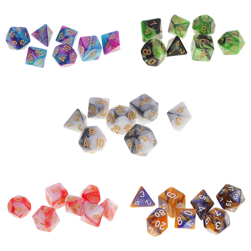 7Pcs Polyhedral Dice Double-Colors Polyhedral Game Dice for RPG Dungeons and Dragons DND RPG MTG